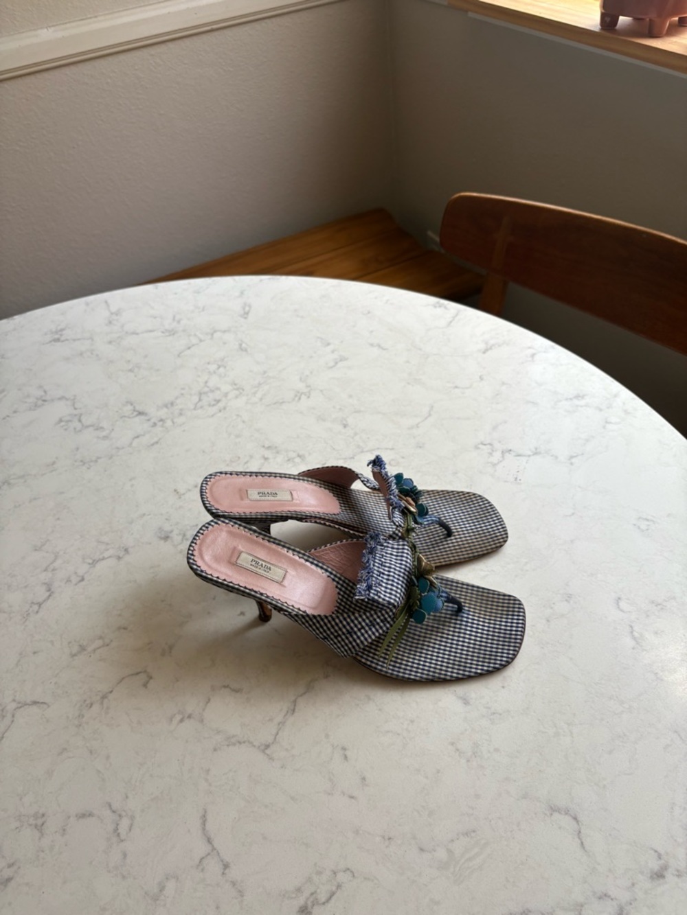 Vintage Prada Embellished Blue Checked Slide Sandals 38.5 - Picture 7 of 13